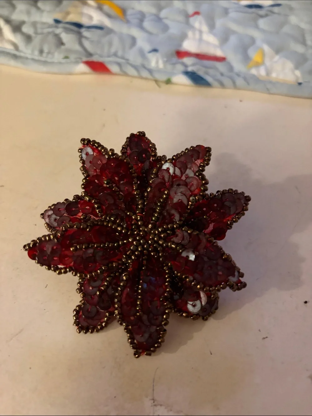 Red Beaded Floral Statement Brooch - Women's Jewelry